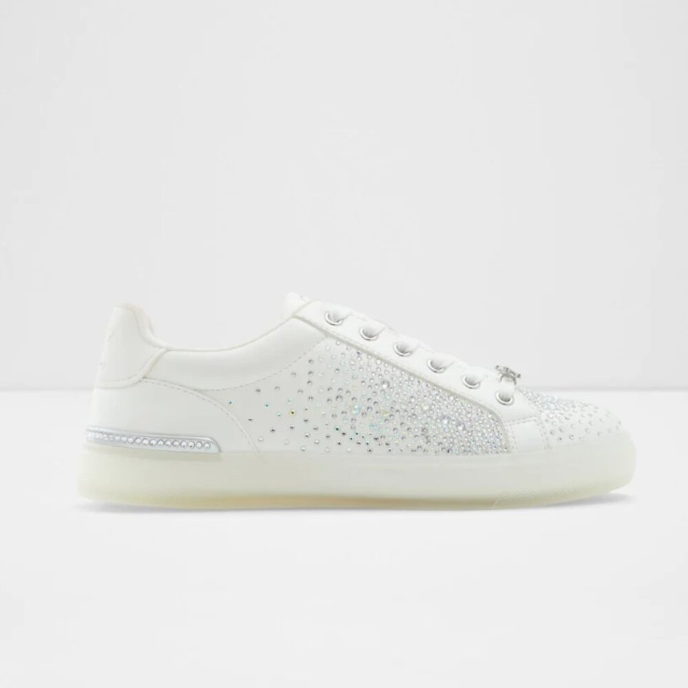 NIB Disney x ALDO Glasssneaker Womens 6.5 White Rhinestone Low Top Shoes Sneaker